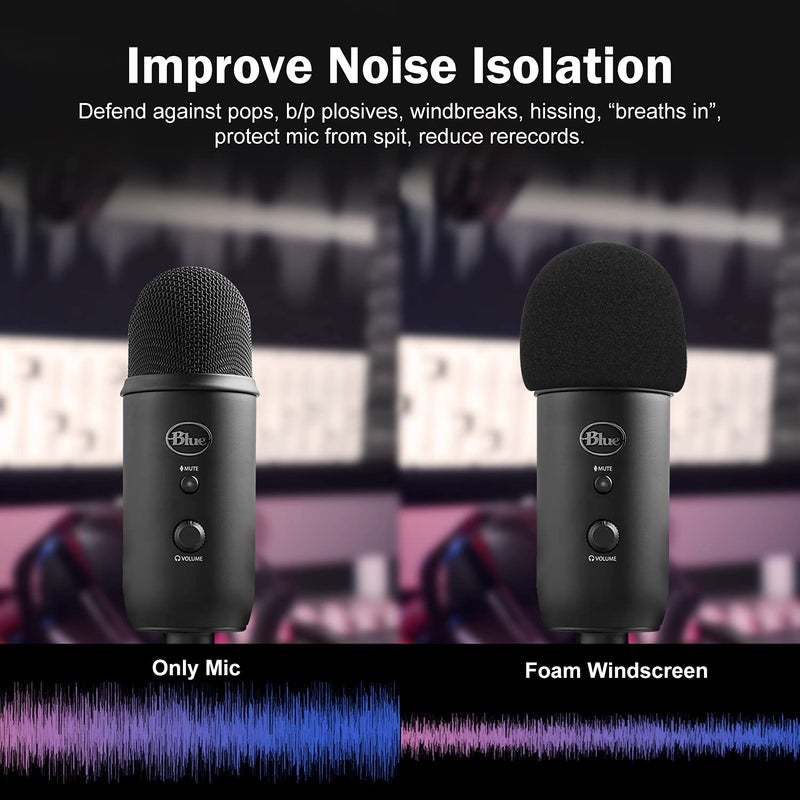 boseen Foam Microphone Windscreen for Blue Yeti - Professional Pop Filter for 2.5 Inch Diameter Microphones Sponge Mic Cover 2Pcs - Image 3